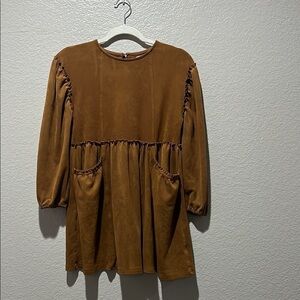 Chelsea & Violet Girls brown faux suede Brown Long Sleeve Dress Sz XL Pockets